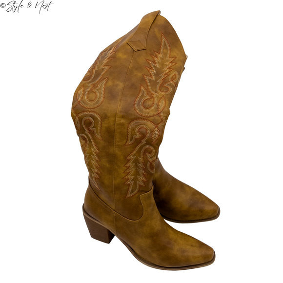 WETKISS Cowboy Boots Side Zipper Cowgirl Knee High Embroidered Knee High Size 10 - Picture 5 of 13